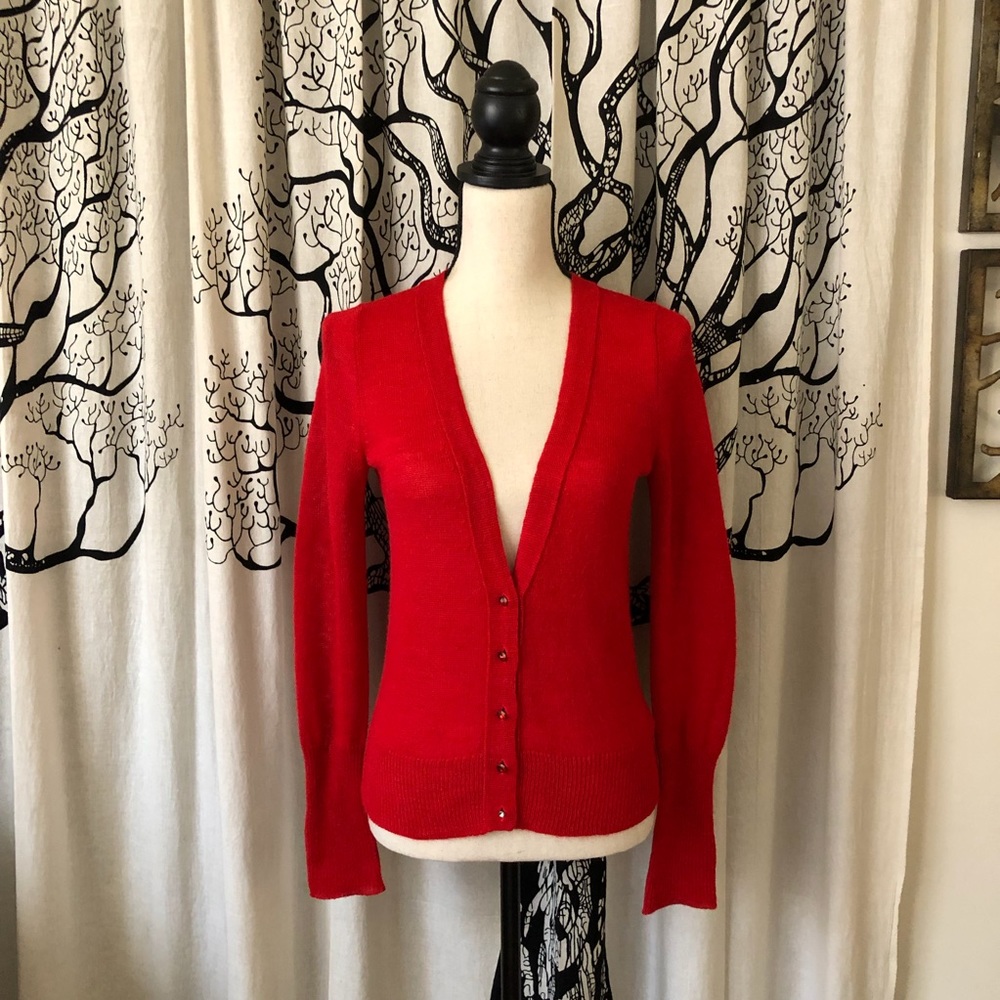J. Crew Red V-Neck Button Cardigan Sweater